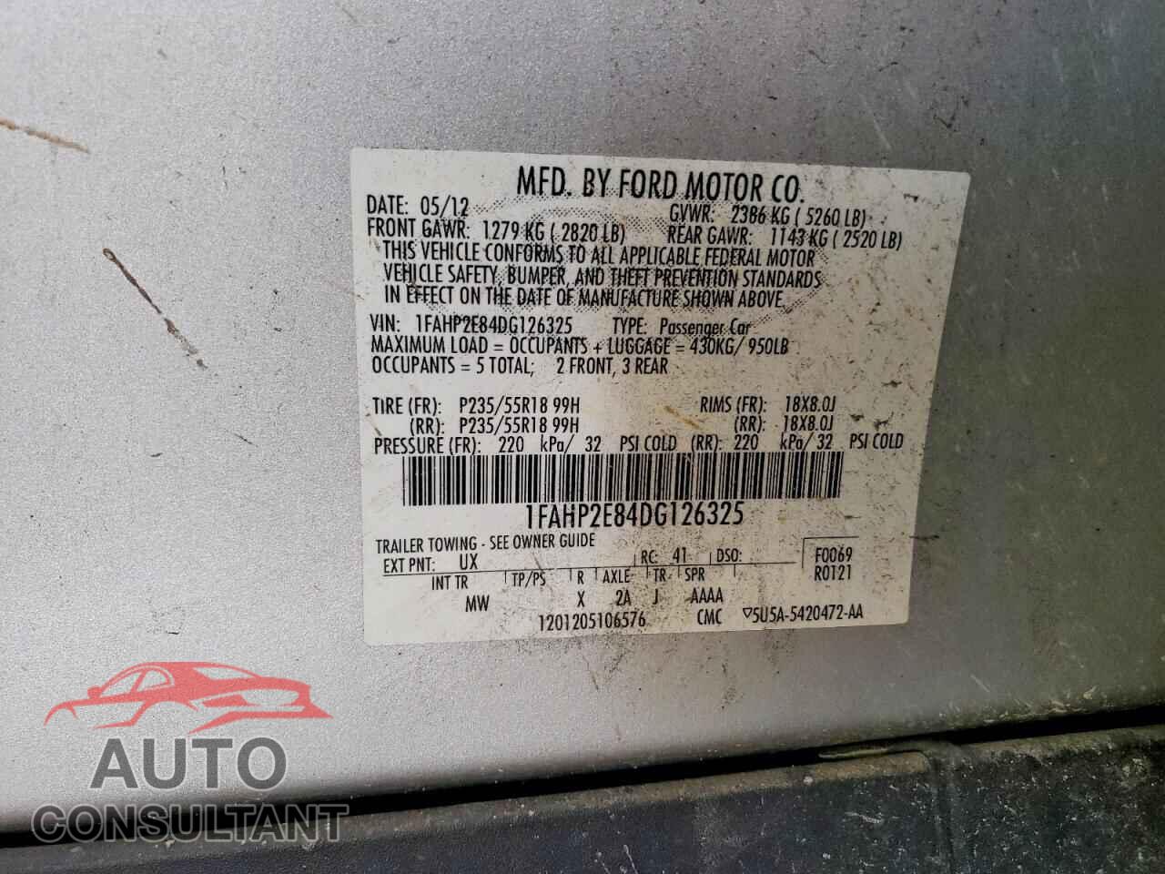 FORD TAURUS 2013 - 1FAHP2E84DG126325