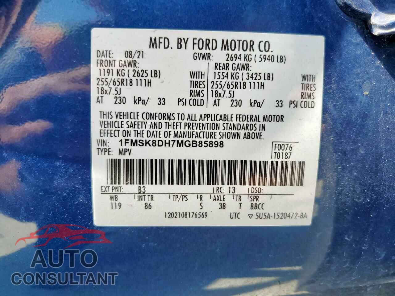 FORD EXPLORER 2021 - 1FMSK8DH7MGB85898