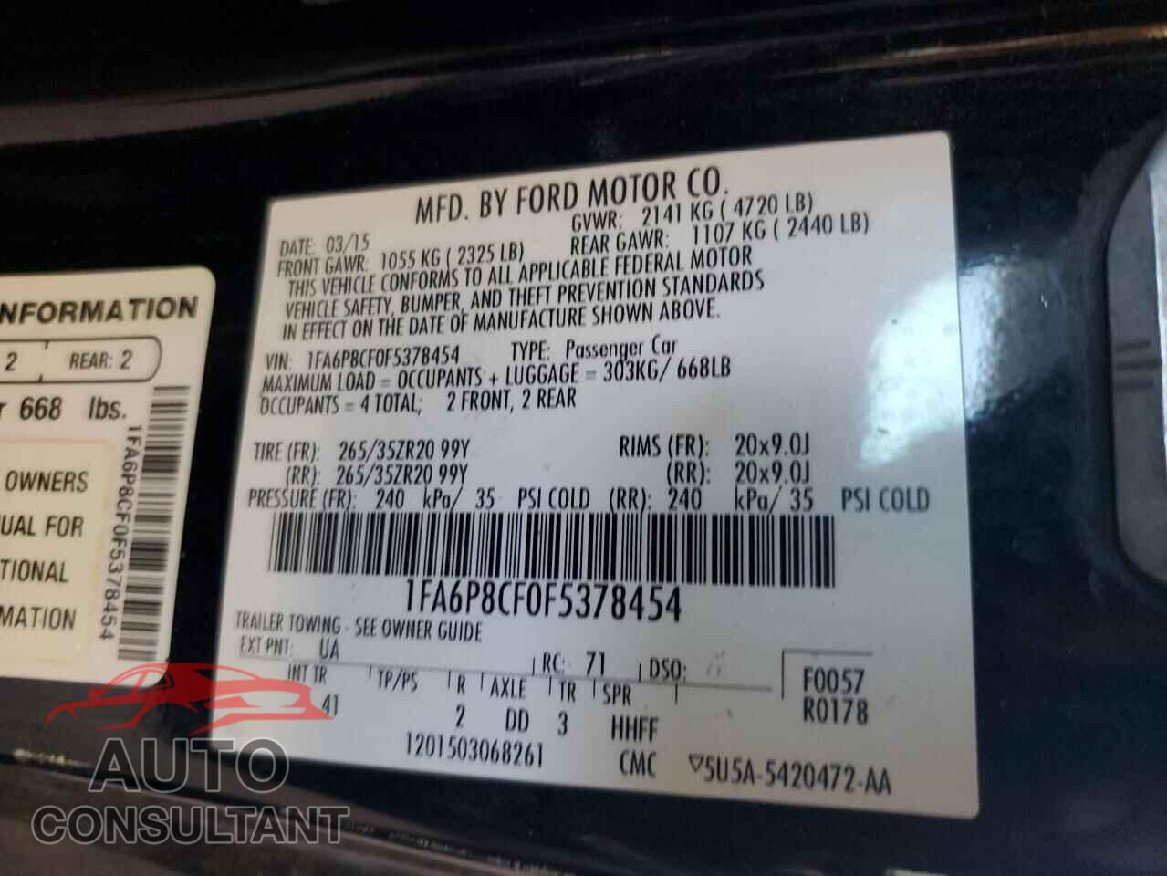 FORD MUSTANG 2015 - 1FA6P8CF0F5378454