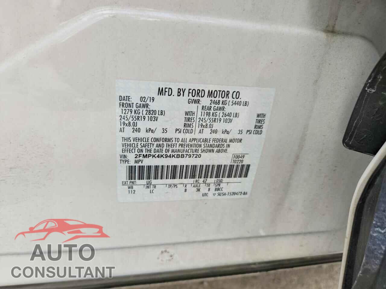 FORD EDGE 2019 - 2FMPK4K94KBB79720