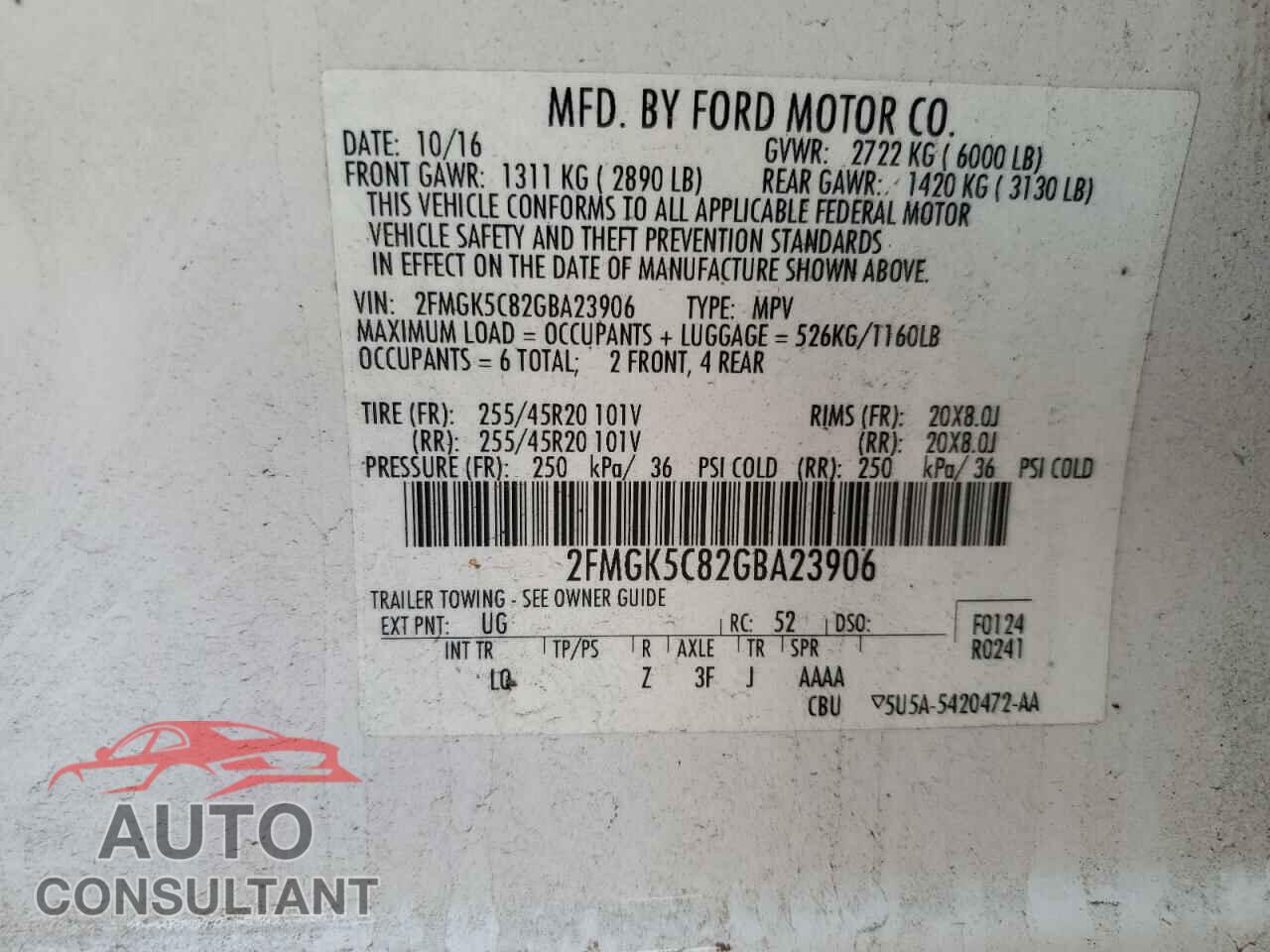 FORD FLEX 2016 - 2FMGK5C82GBA23906