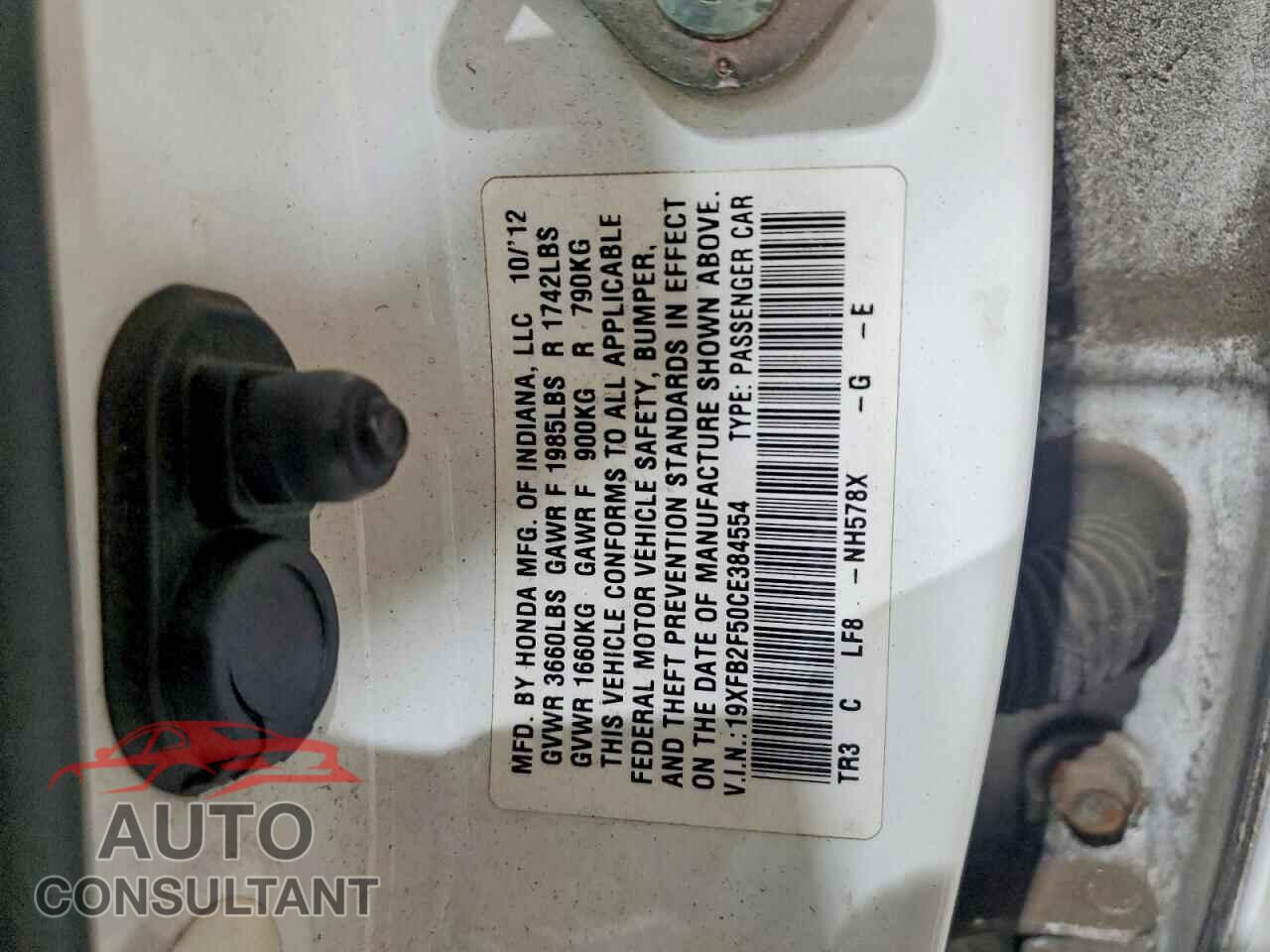 HONDA CIVIC 2012 - 19XFB2F50CE384554