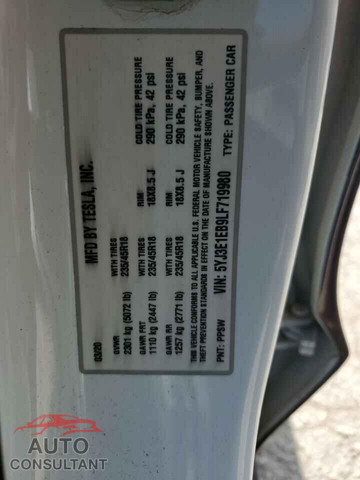 TESLA MODEL 3 2020 - 5YJ3E1EB9LF719980