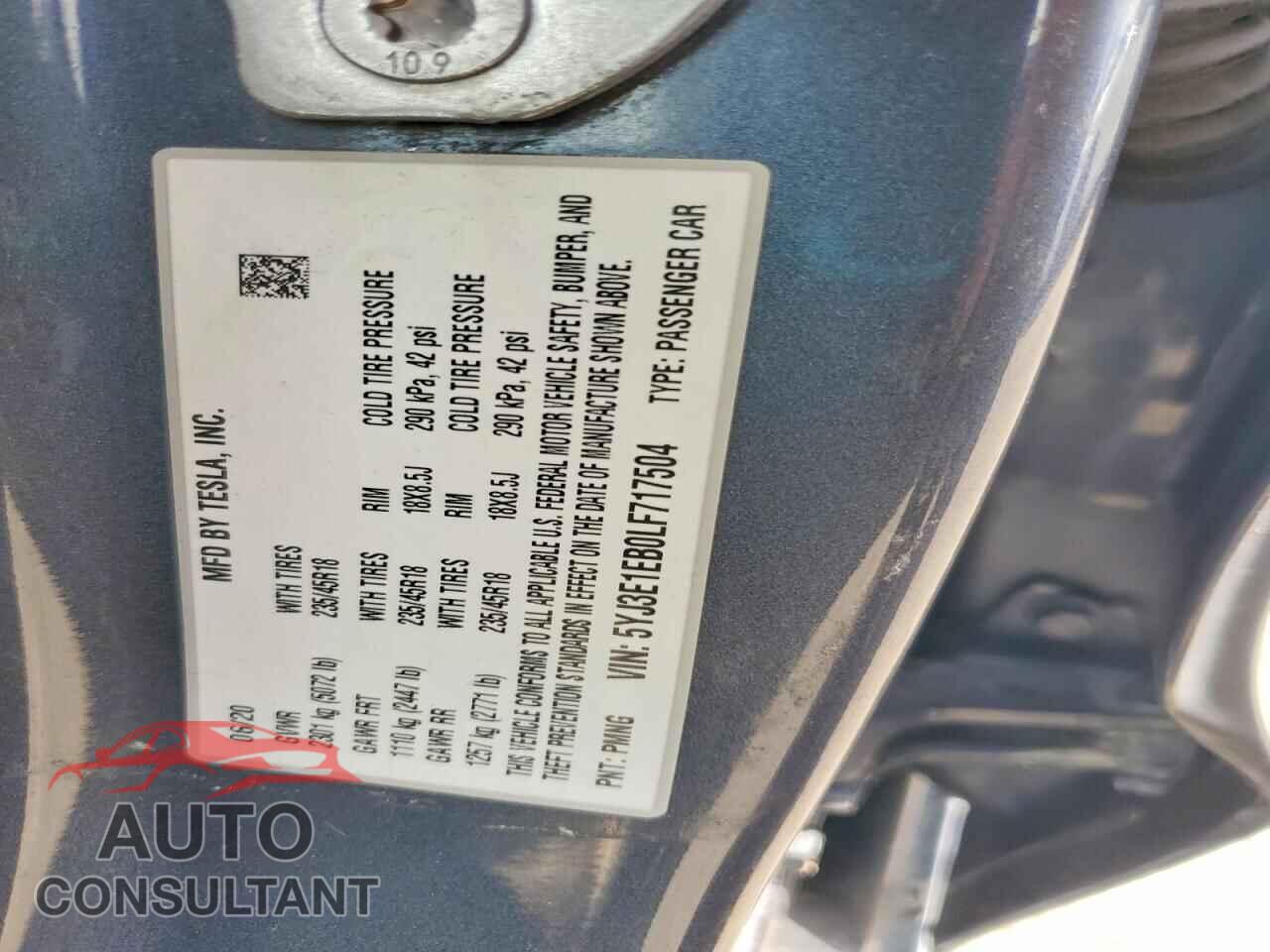 TESLA MODEL 3 2020 - 5YJ3E1EB0LF717504