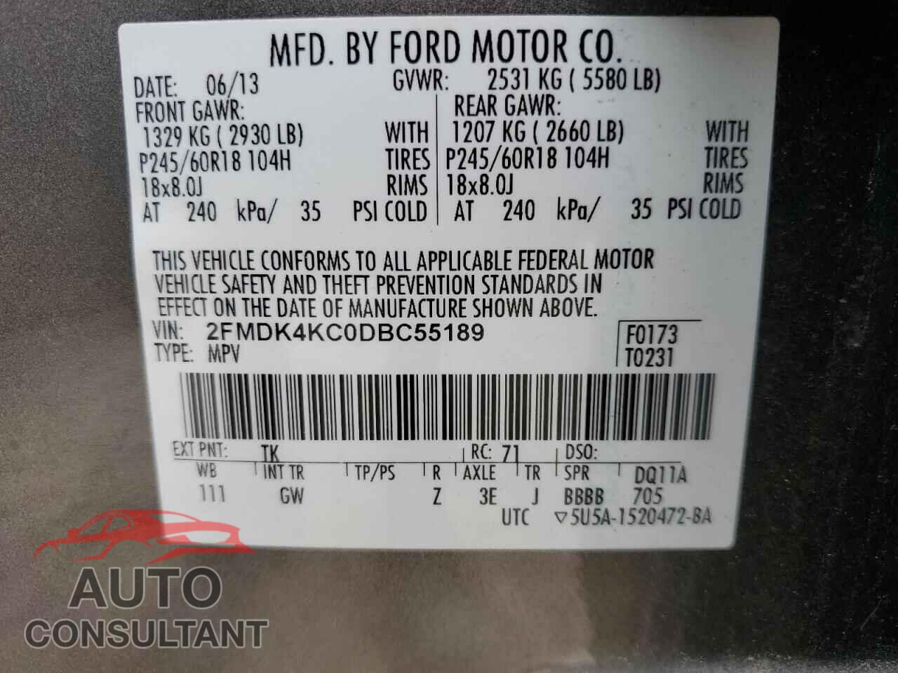 FORD EDGE 2013 - 2FMDK4KC0DBC55189