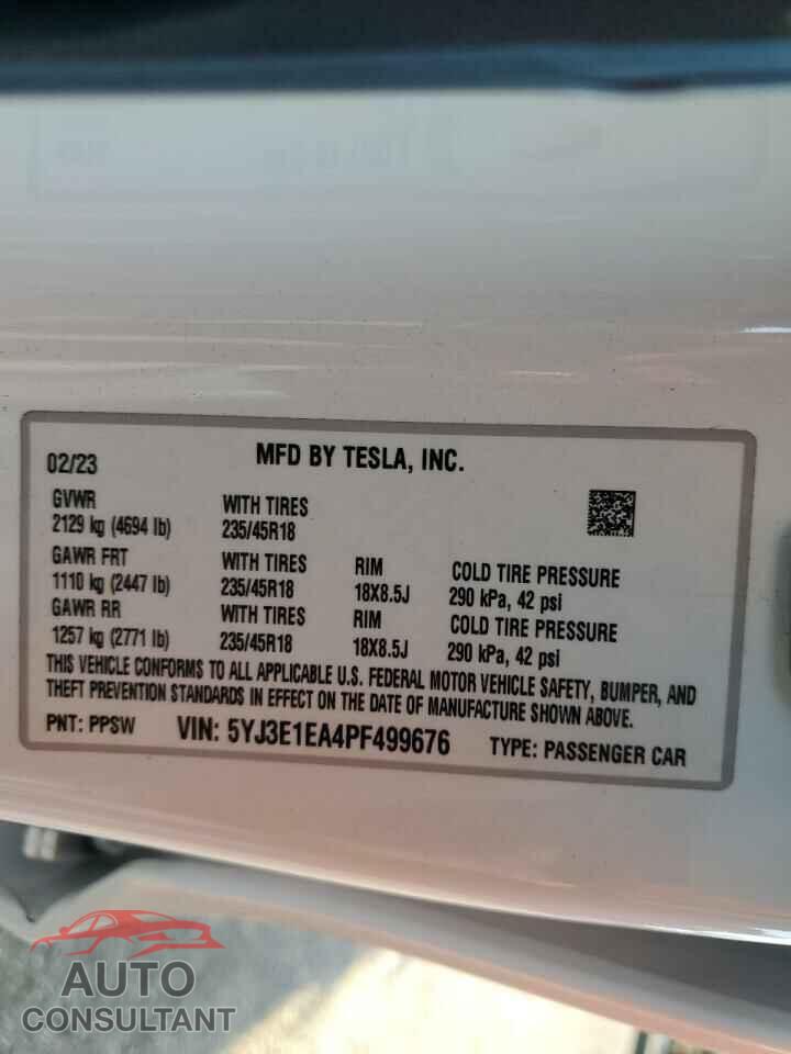 TESLA MODEL 3 2023 - 5YJ3E1EA4PF499676