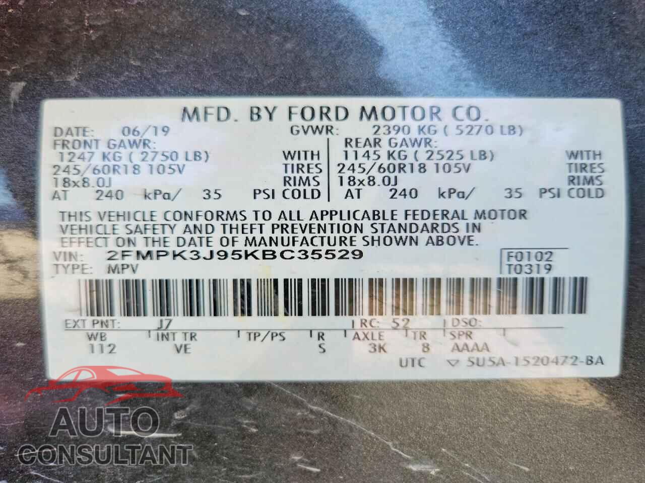 FORD EDGE 2019 - 2FMPK3J95KBC35529