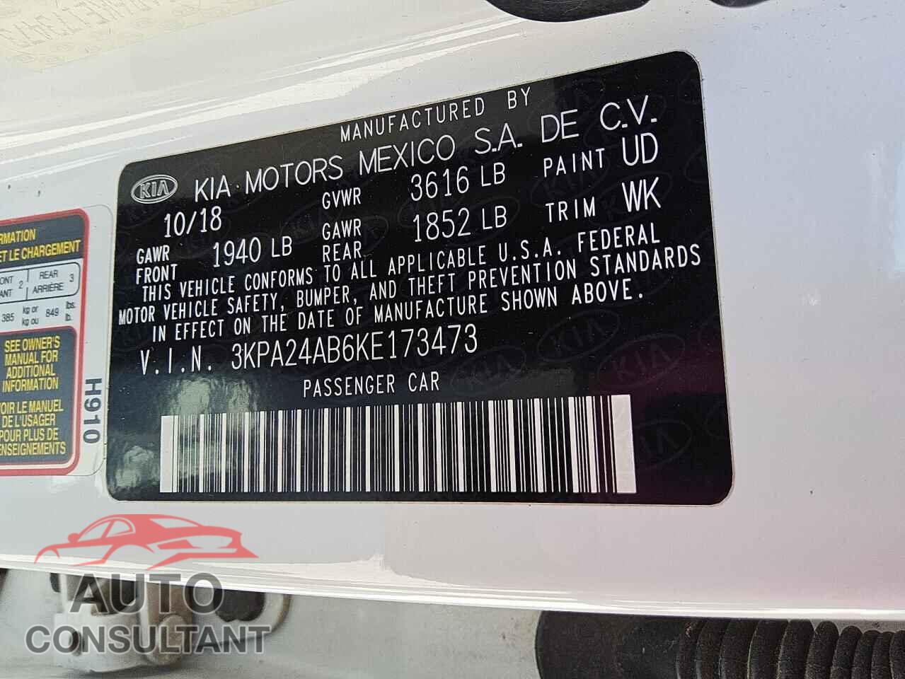 KIA RIO 2019 - 3KPA24AB6KE173473