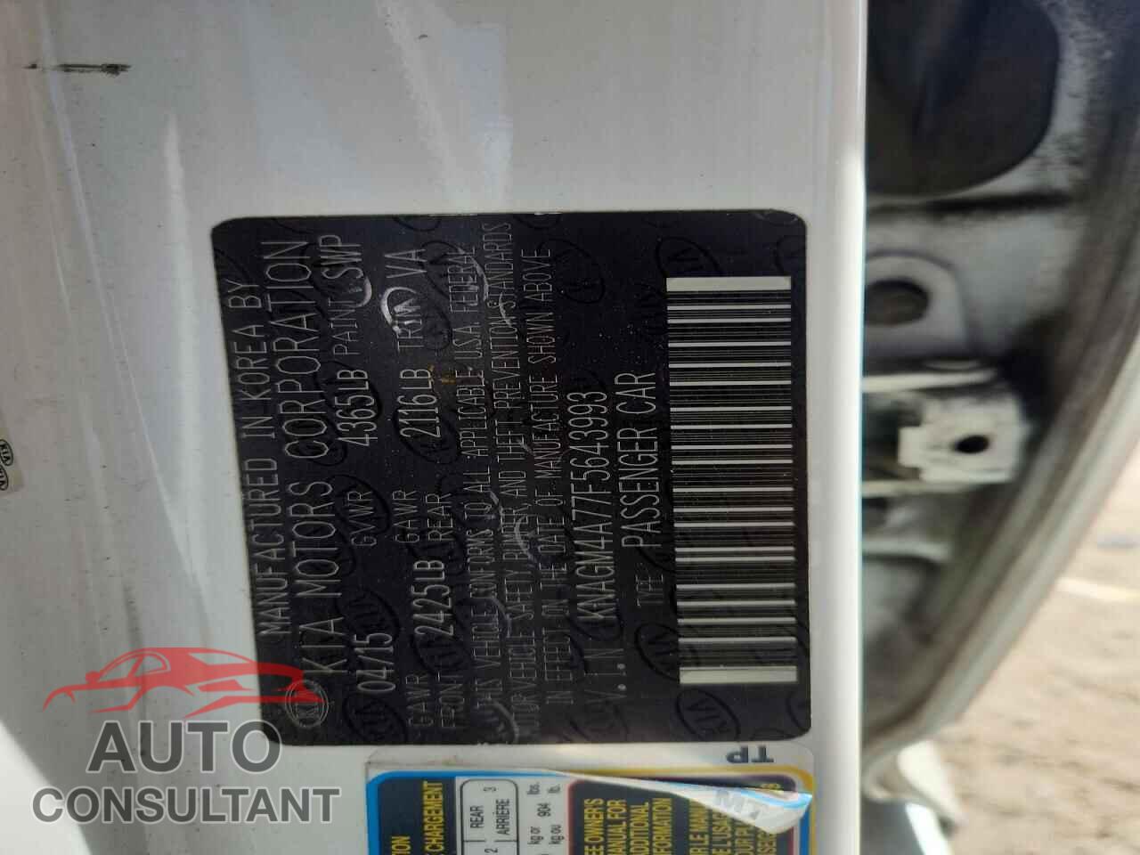 KIA OPTIMA 2015 - KNAGM4A77F5643993