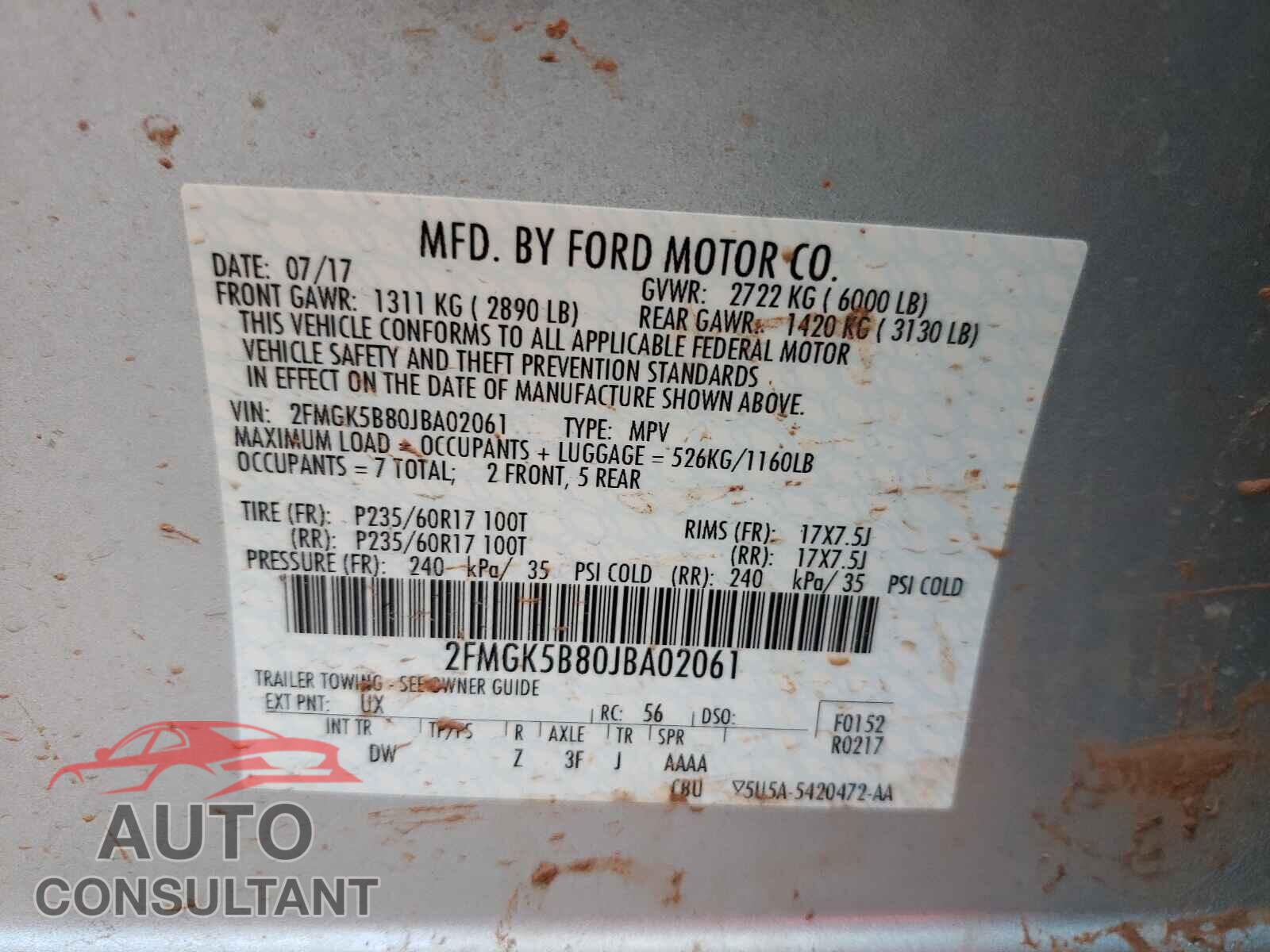 FORD FLEX 2018 - 2FMGK5B80JBA02061