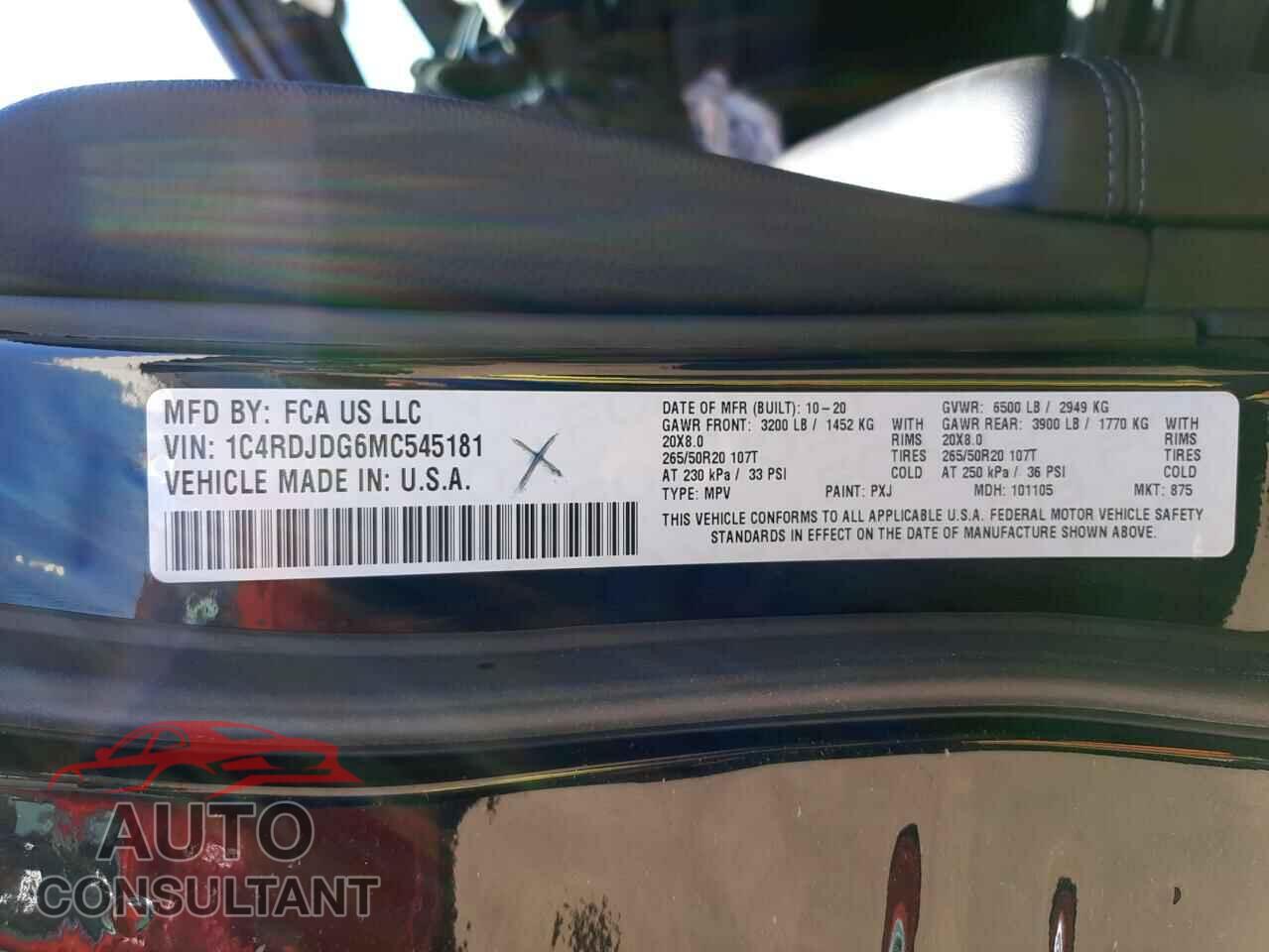 DODGE DURANGO 2021 - 1C4RDJDG6MC545181