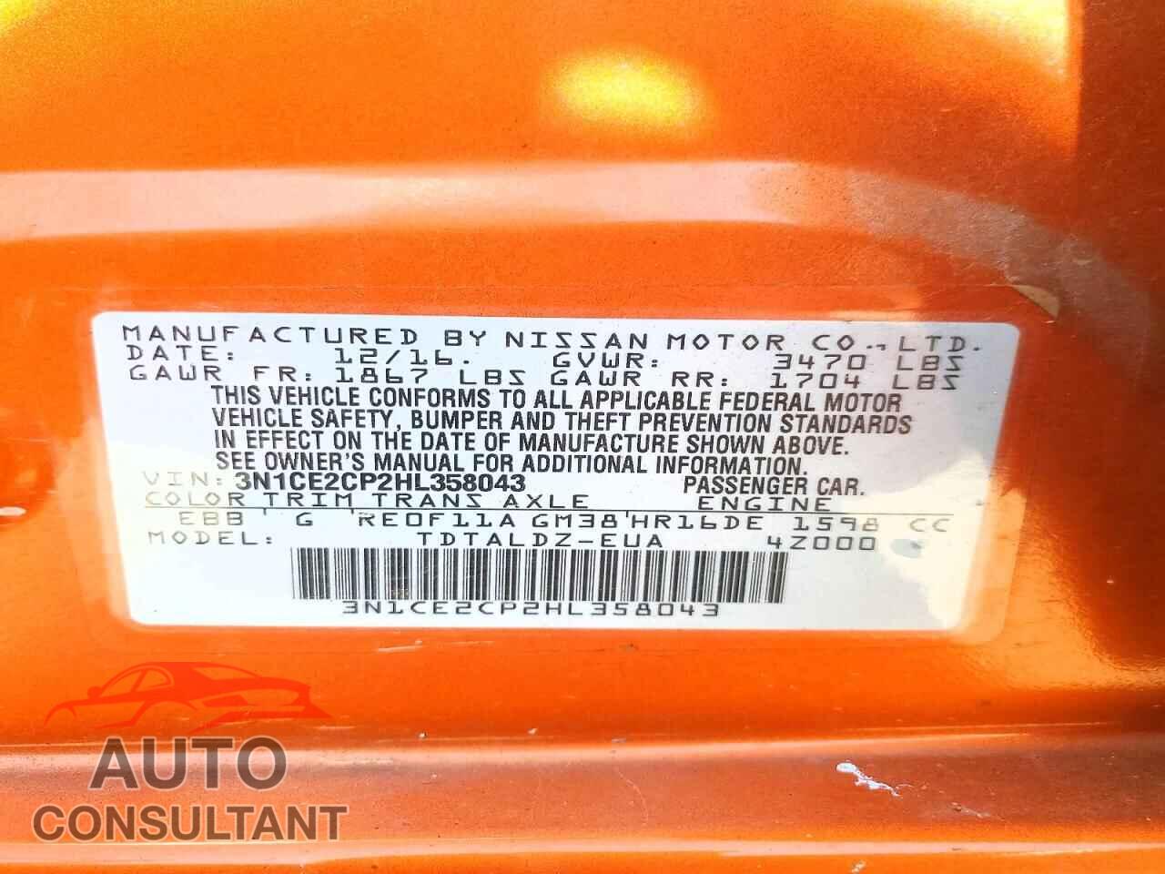 NISSAN VERSA 2017 - 3N1CE2CP2HL358043