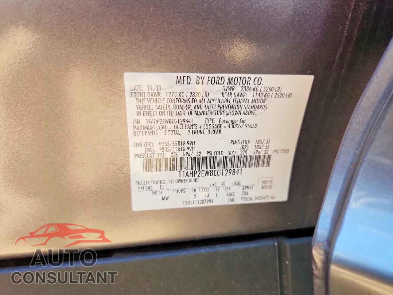 FORD TAURUS 2012 - 1FAHP2EW8CG129841