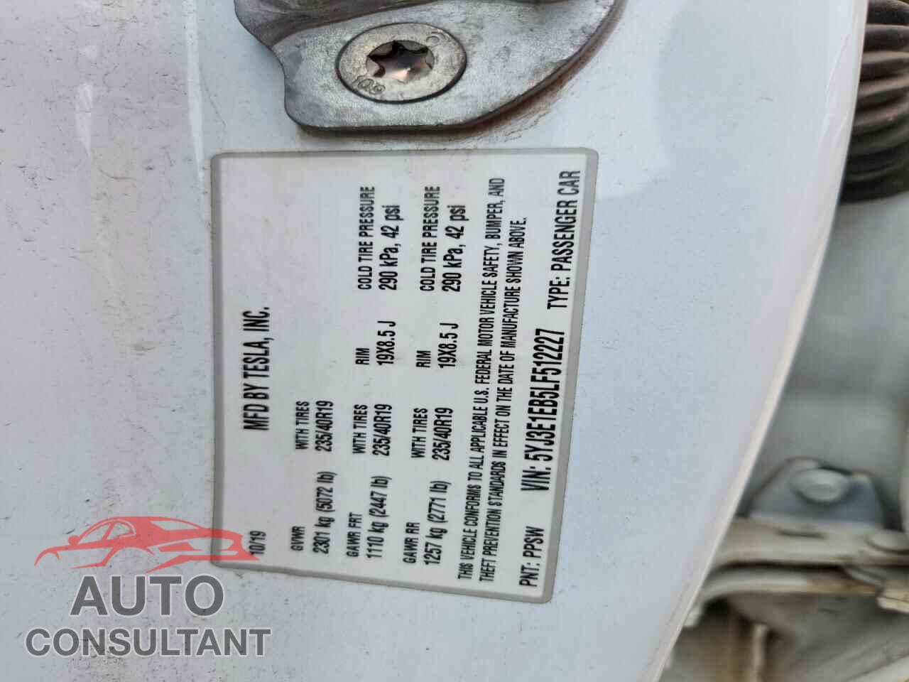 TESLA MODEL 3 2020 - 5YJ3E1EB5LF512227