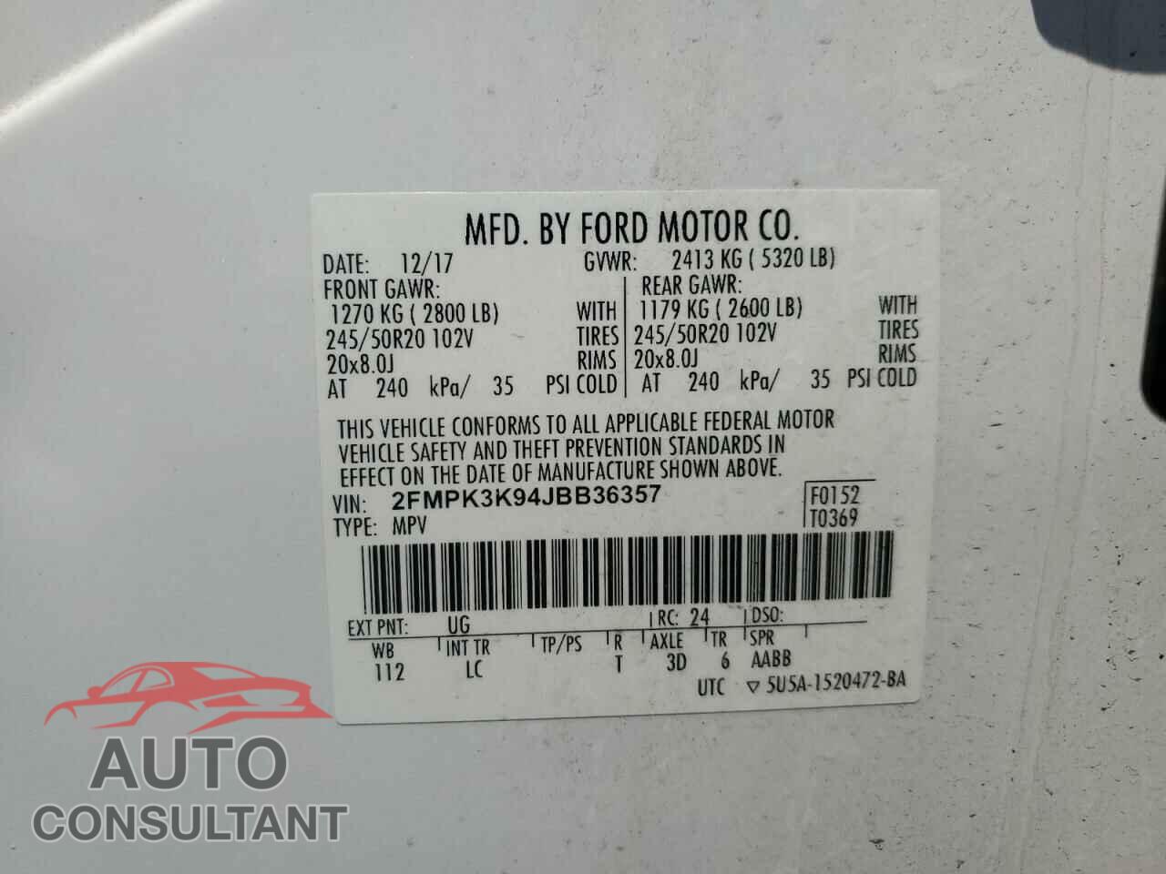 FORD EDGE 2018 - 2FMPK3K94JBB36357