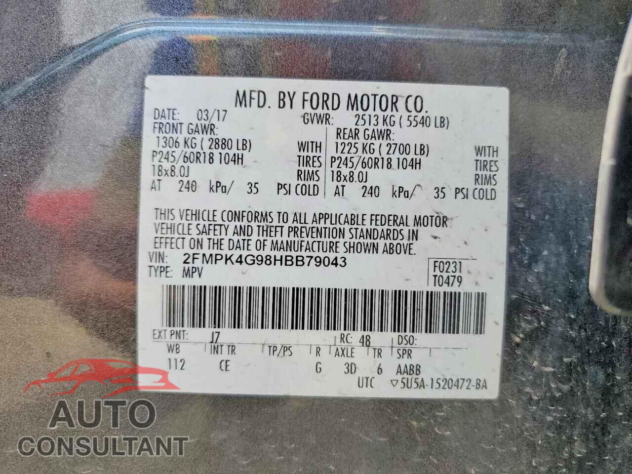 FORD EDGE 2017 - 2FMPK4G98HBB79043