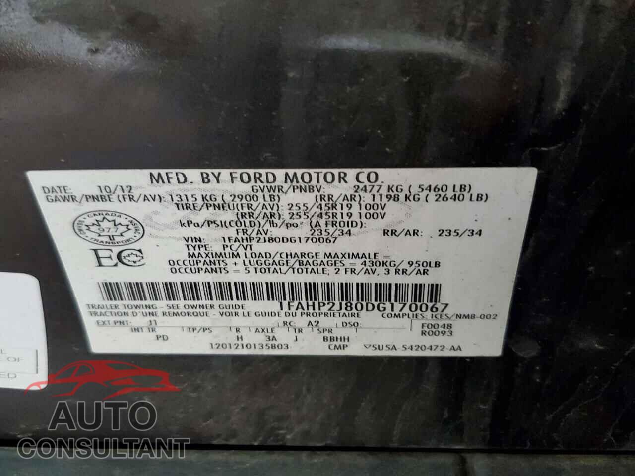 FORD TAURUS 2013 - 1FAHP2J80DG170067