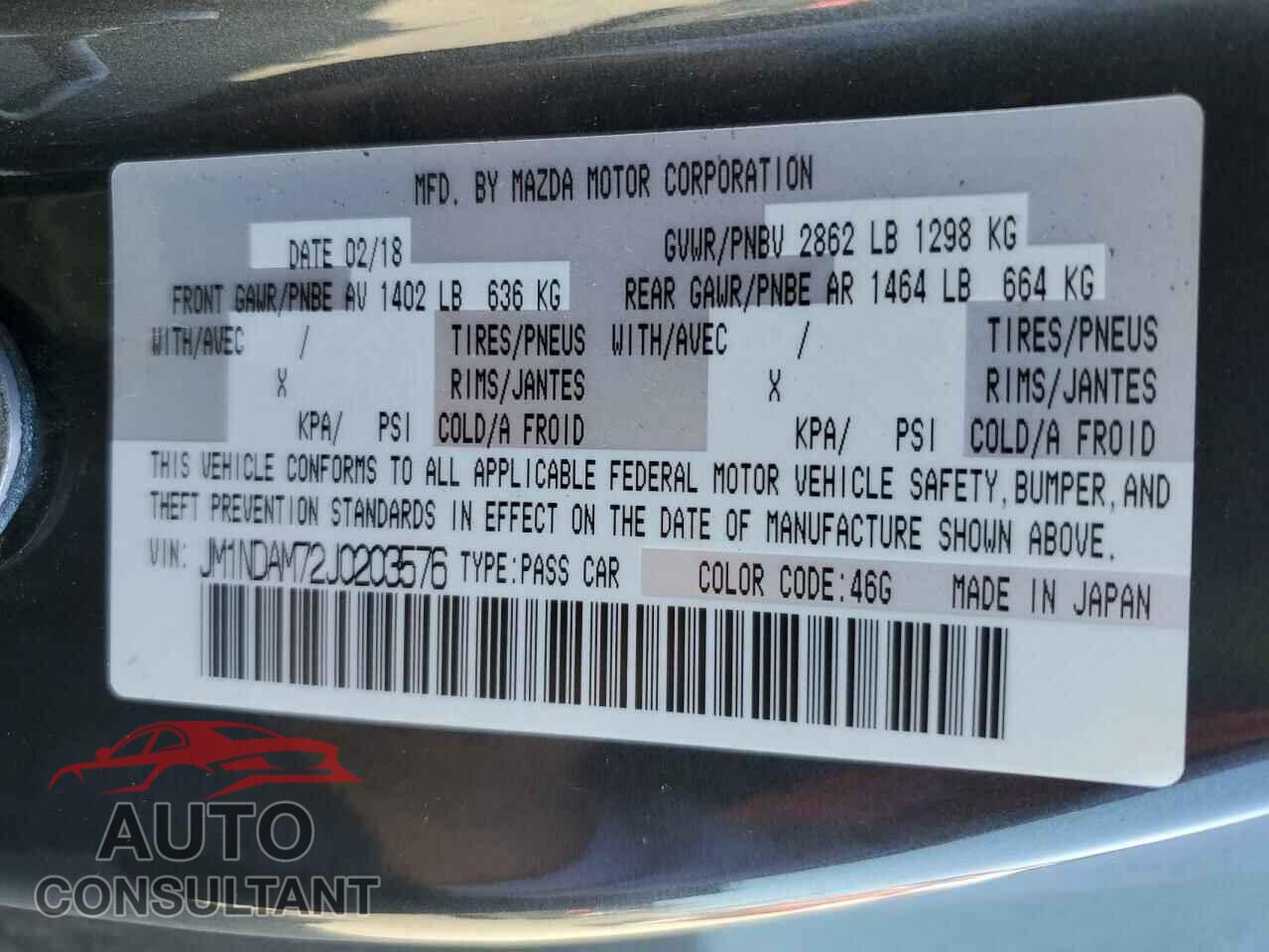 MAZDA MX5 2018 - JM1NDAM72J0203576
