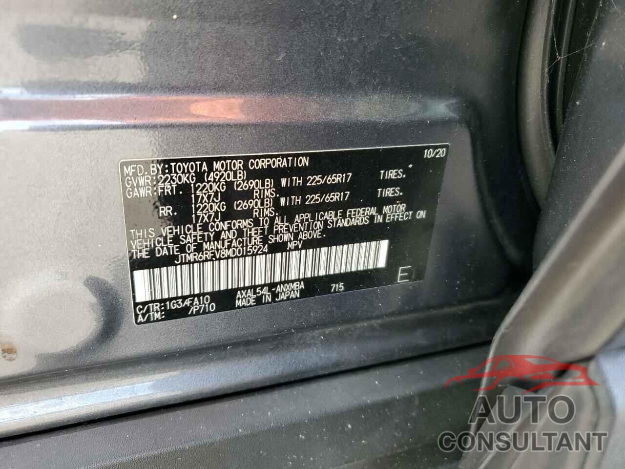 TOYOTA RAV4 2021 - JTMR6RFV8MD015924