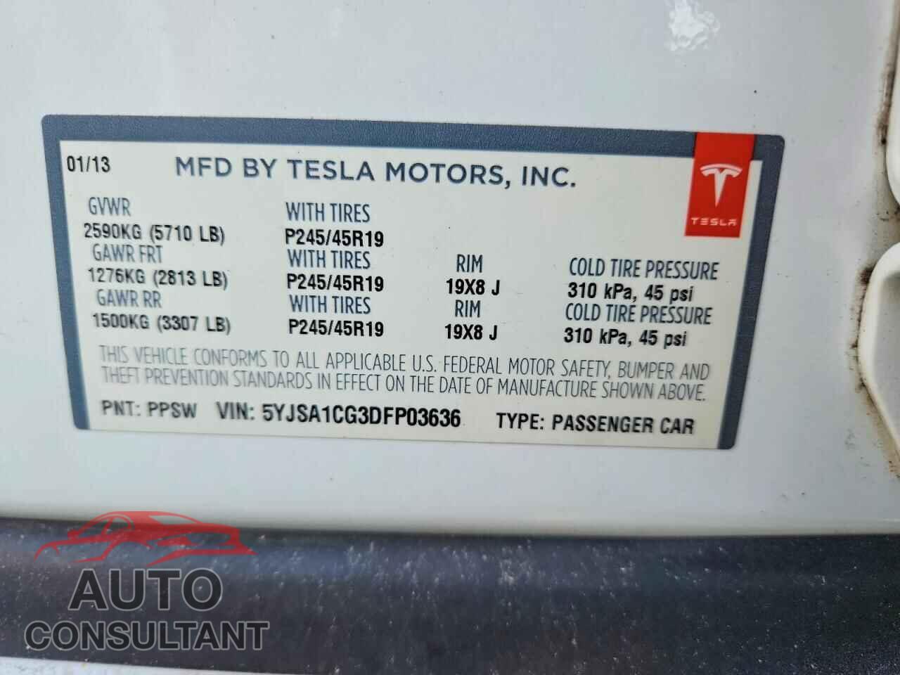 TESLA MODEL S 2013 - 5YJSA1CG3DFP03636