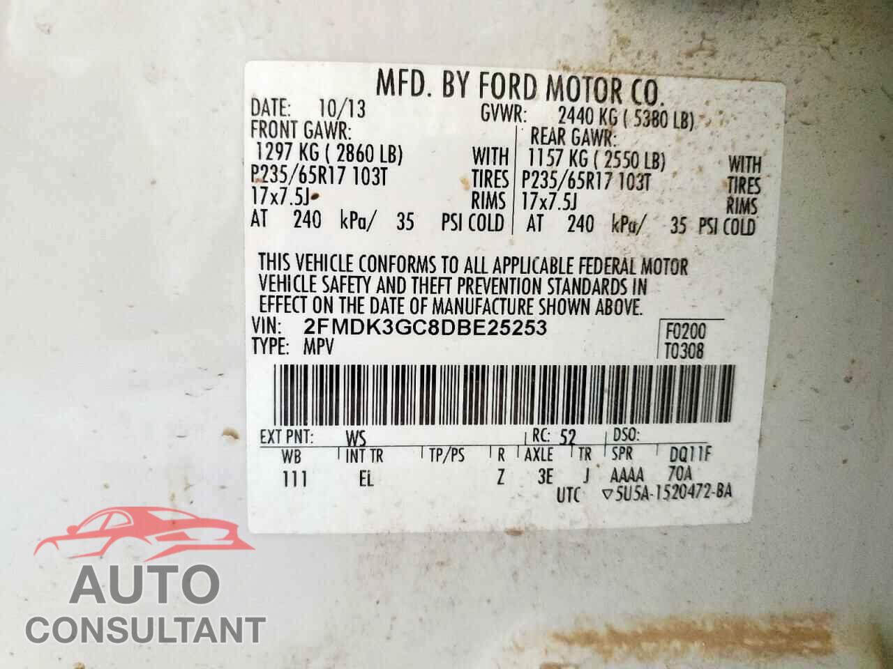 FORD EDGE 2013 - 2FMDK3GC8DBE25253