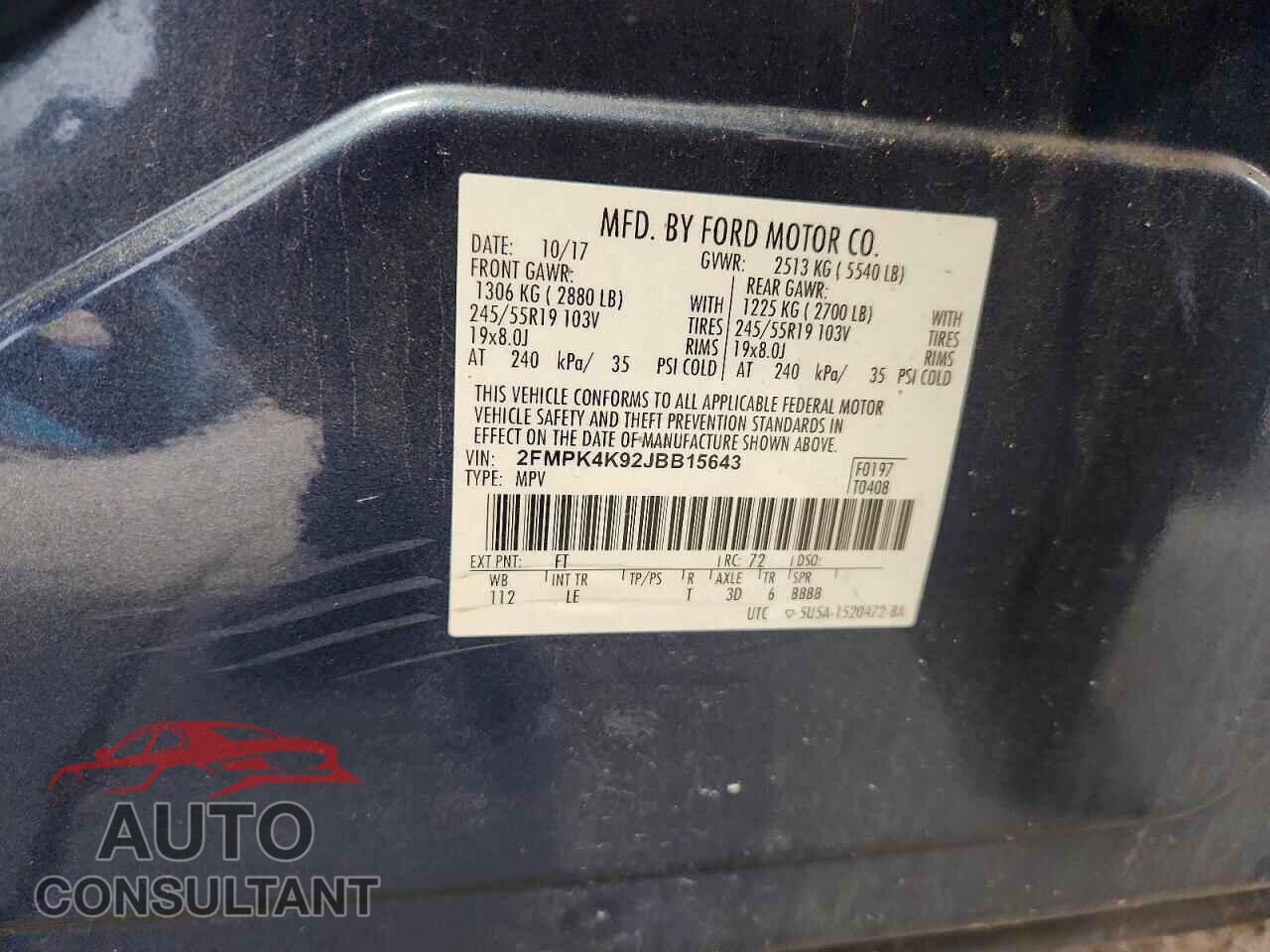FORD EDGE 2018 - 2FMPK4K92JBB15643