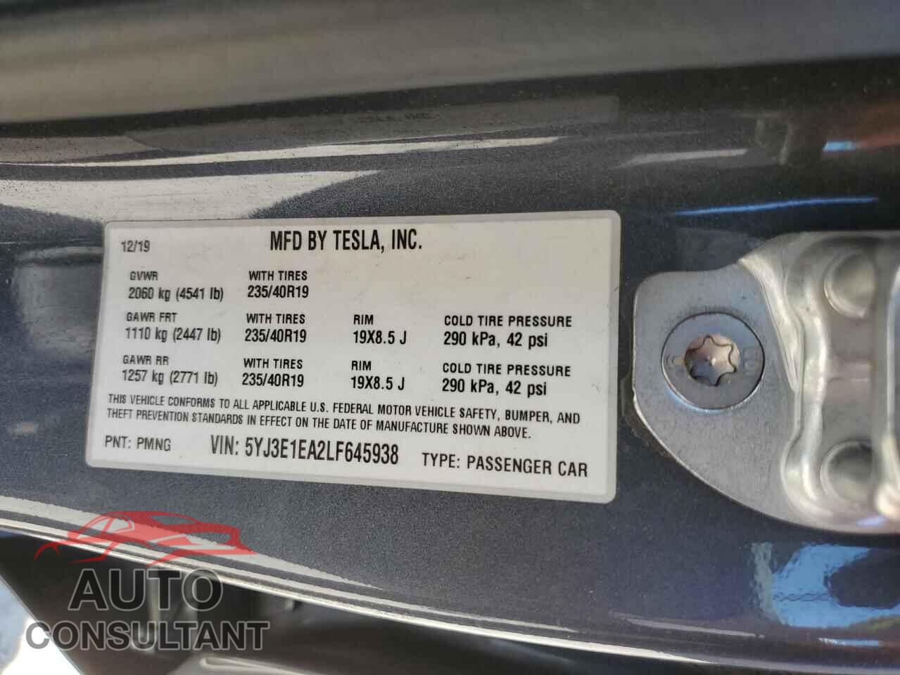 TESLA MODEL 3 2020 - 5YJ3E1EA2LF645938