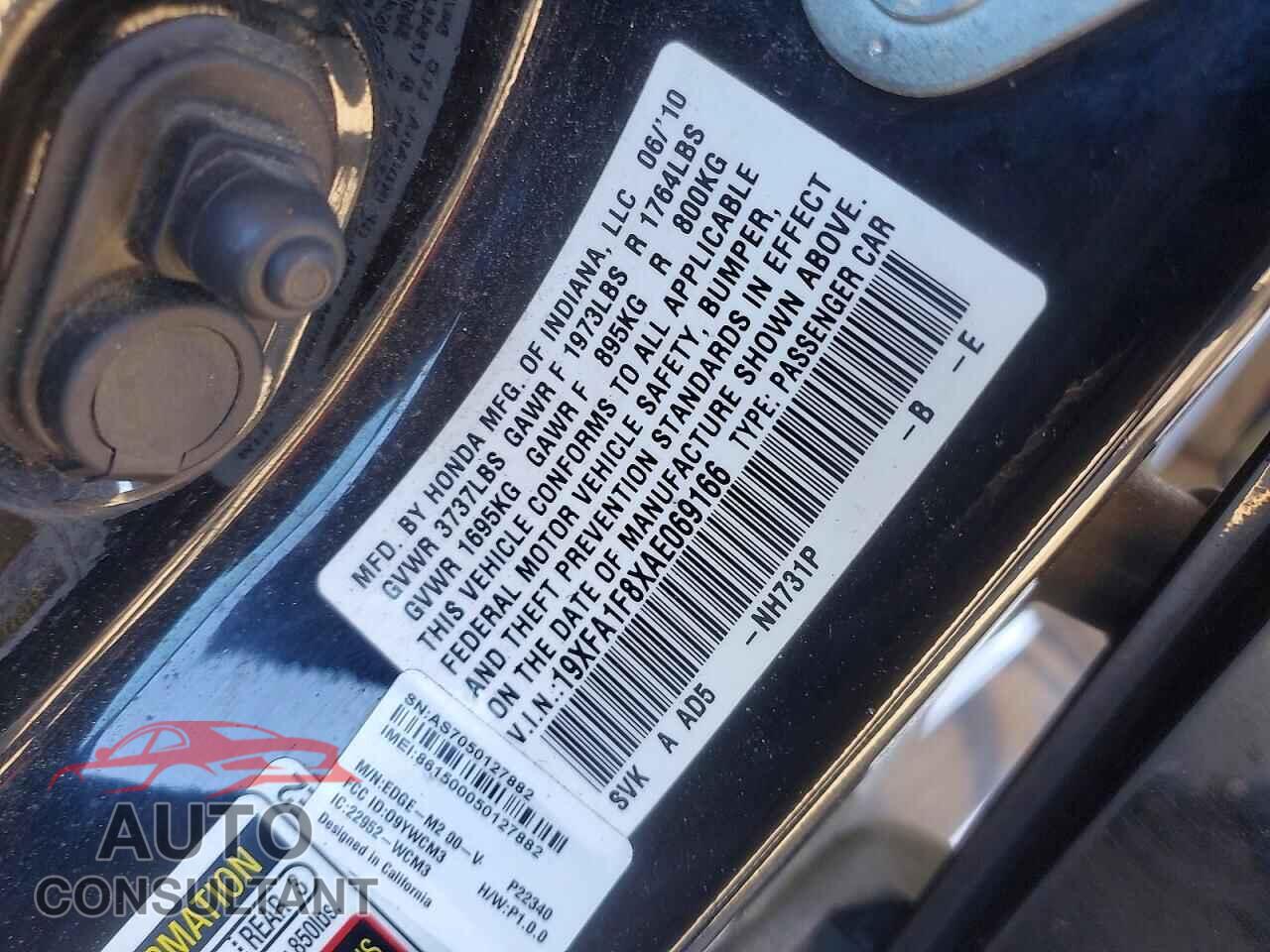 HONDA CIVIC 2010 - 19XFA1F8XAE069166