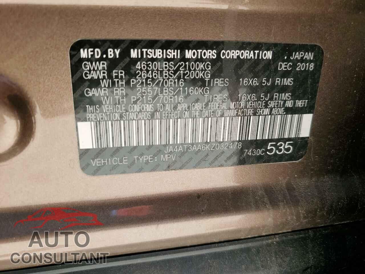 MITSUBISHI ECLIPSE 2019 - JA4AT3AA6KZ032478