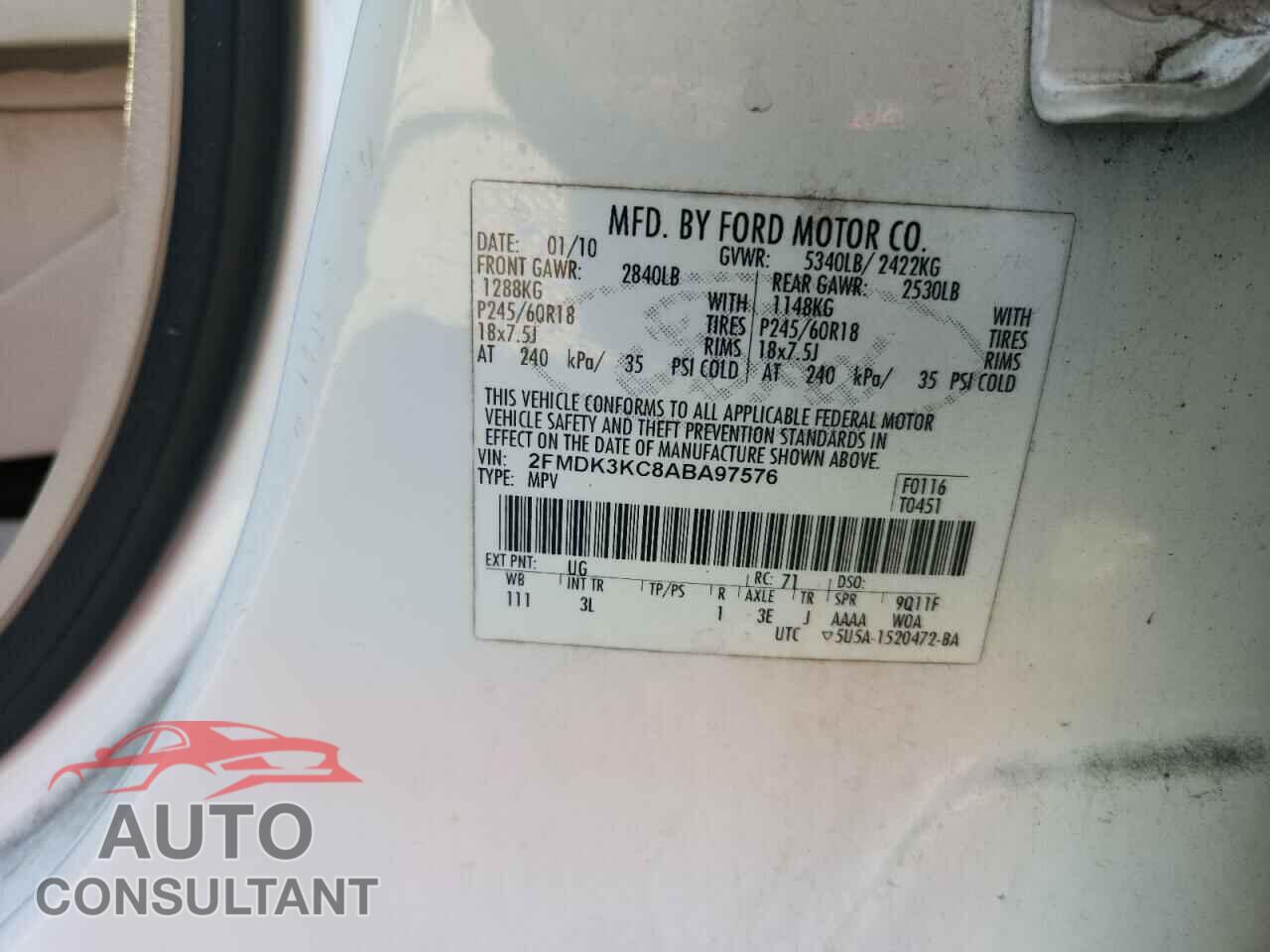 FORD EDGE 2010 - 2FMDK3KC8ABA97576