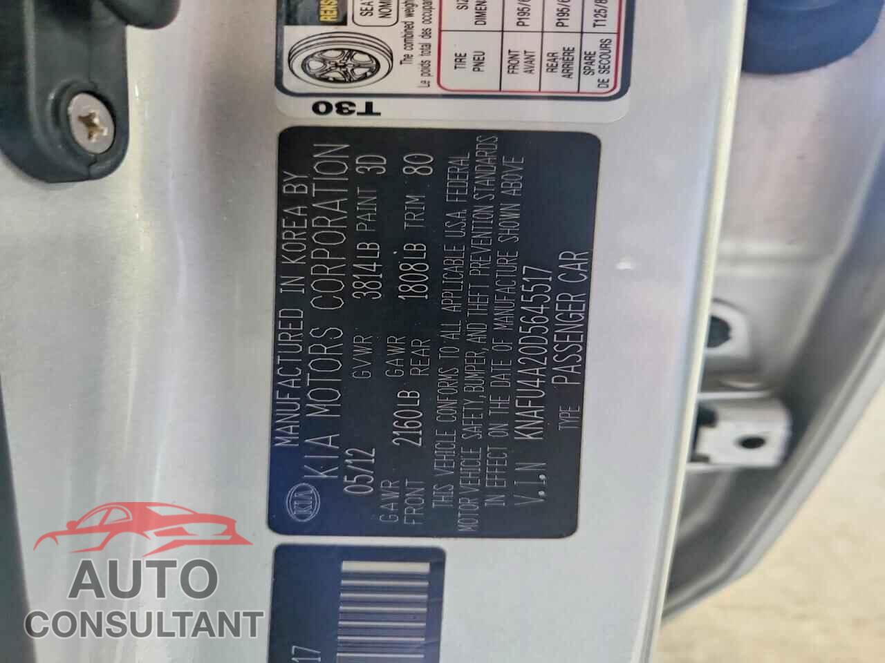 KIA FORTE 2013 - KNAFU4A20D5645517