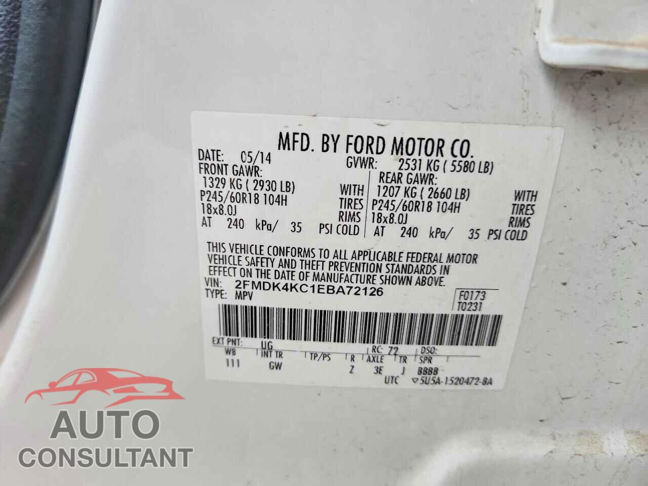 FORD EDGE 2014 - 2FMDK4KC1EBA72126
