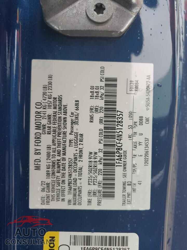 FORD MUSTANG 2022 - 1FA6P8CF4N5128357