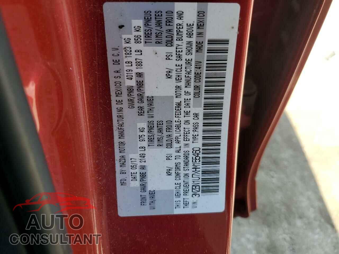 MAZDA 3 2017 - 3MZBN1U7XHM155460