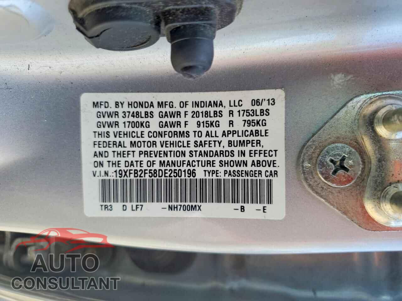 HONDA CIVIC 2013 - 19XFB2F58DE250196