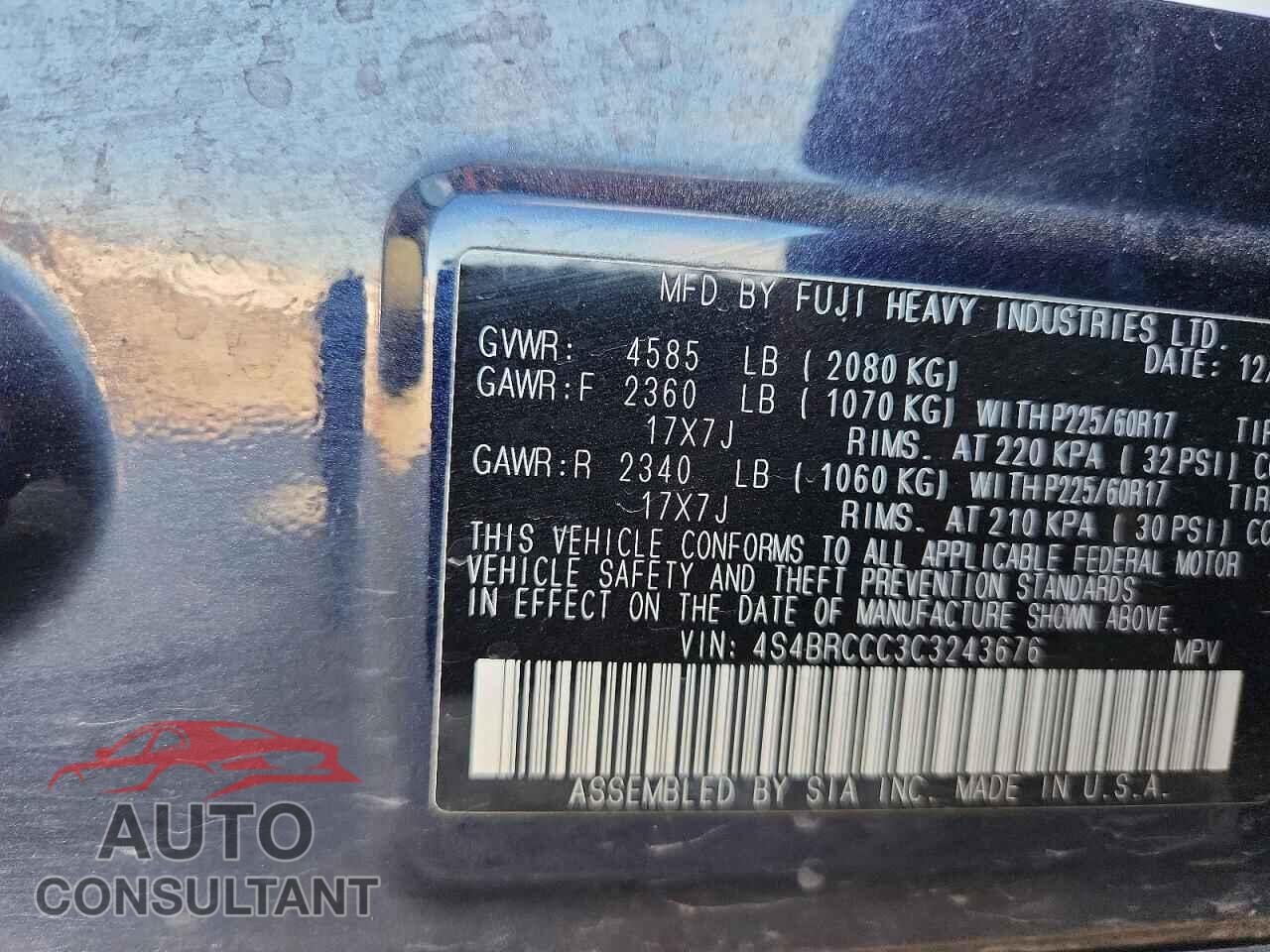 SUBARU OUTBACK 2012 - 4S4BRCCC3C3243676