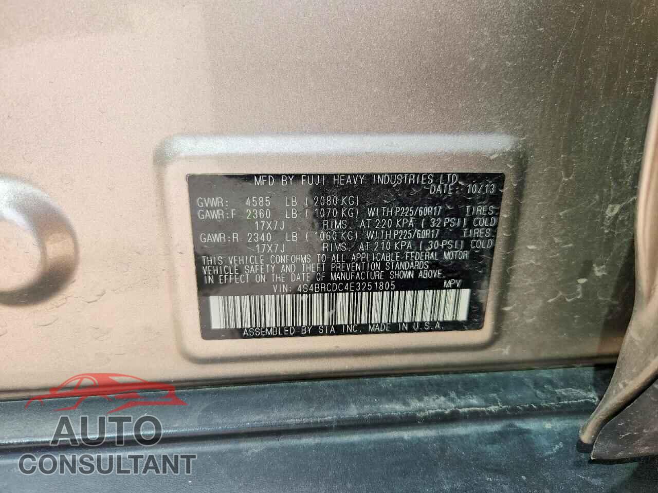 SUBARU OUTBACK 2014 - 4S4BRCDC4E3251805
