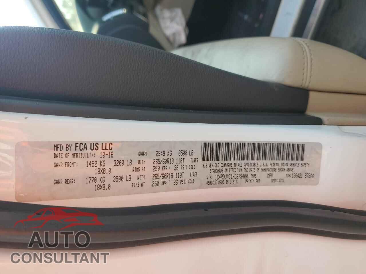 DODGE DURANGO 2017 - 1C4RDJAG1HC679400