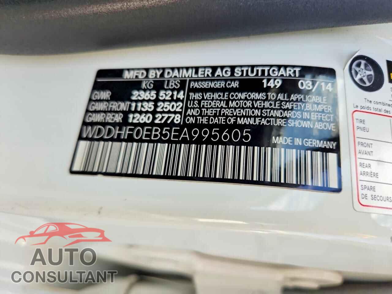 MERCEDES-BENZ E-CLASS 2014 - WDDHF0EB5EA995605