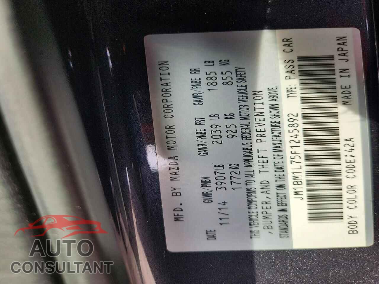 MAZDA 3 2015 - JM1BM1L75F1245892