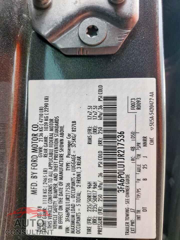 FORD FUSION 2018 - 3FA6P0LU1JR217536