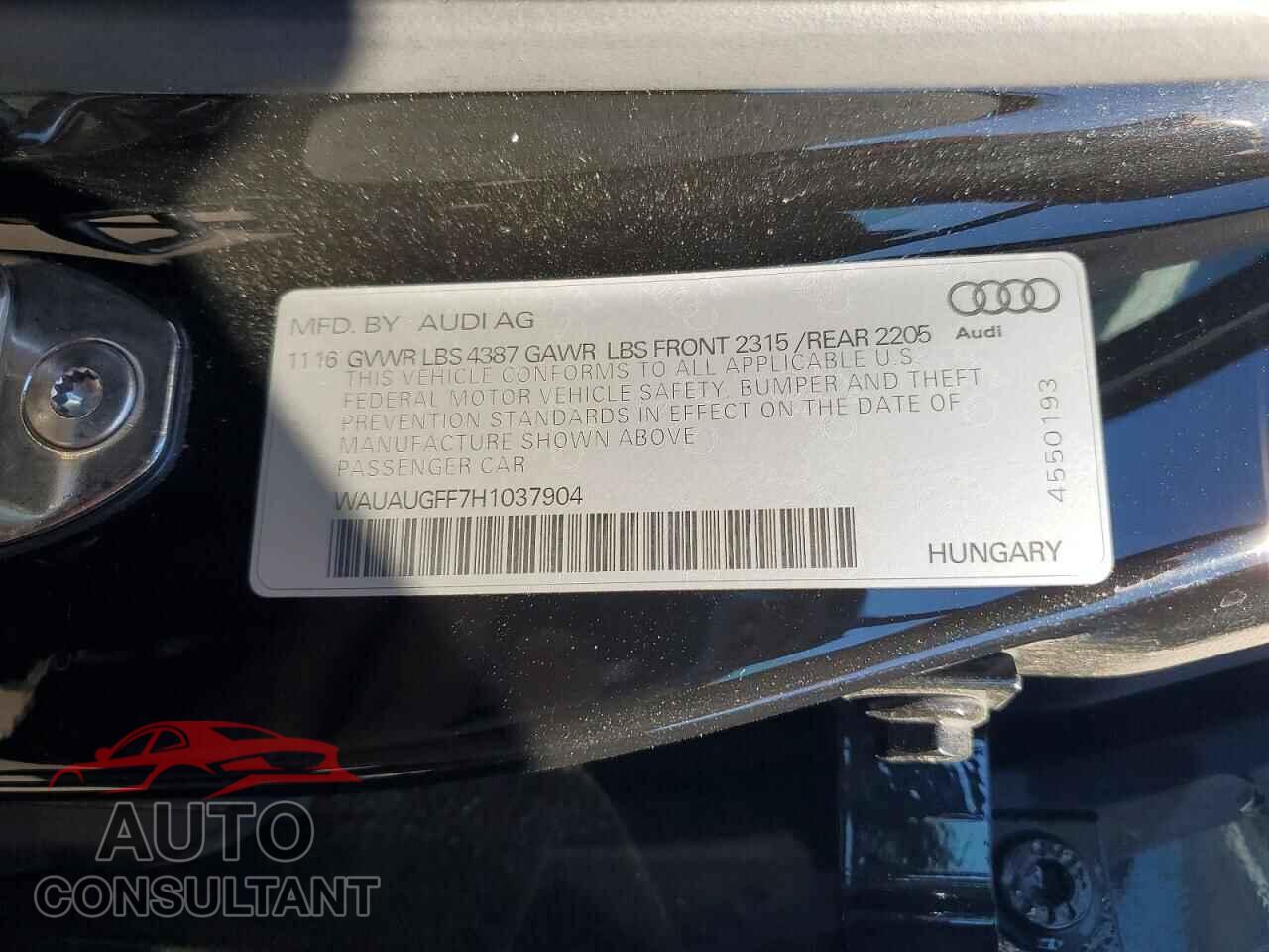 AUDI A3 2017 - WAUAUGFF7H1037904