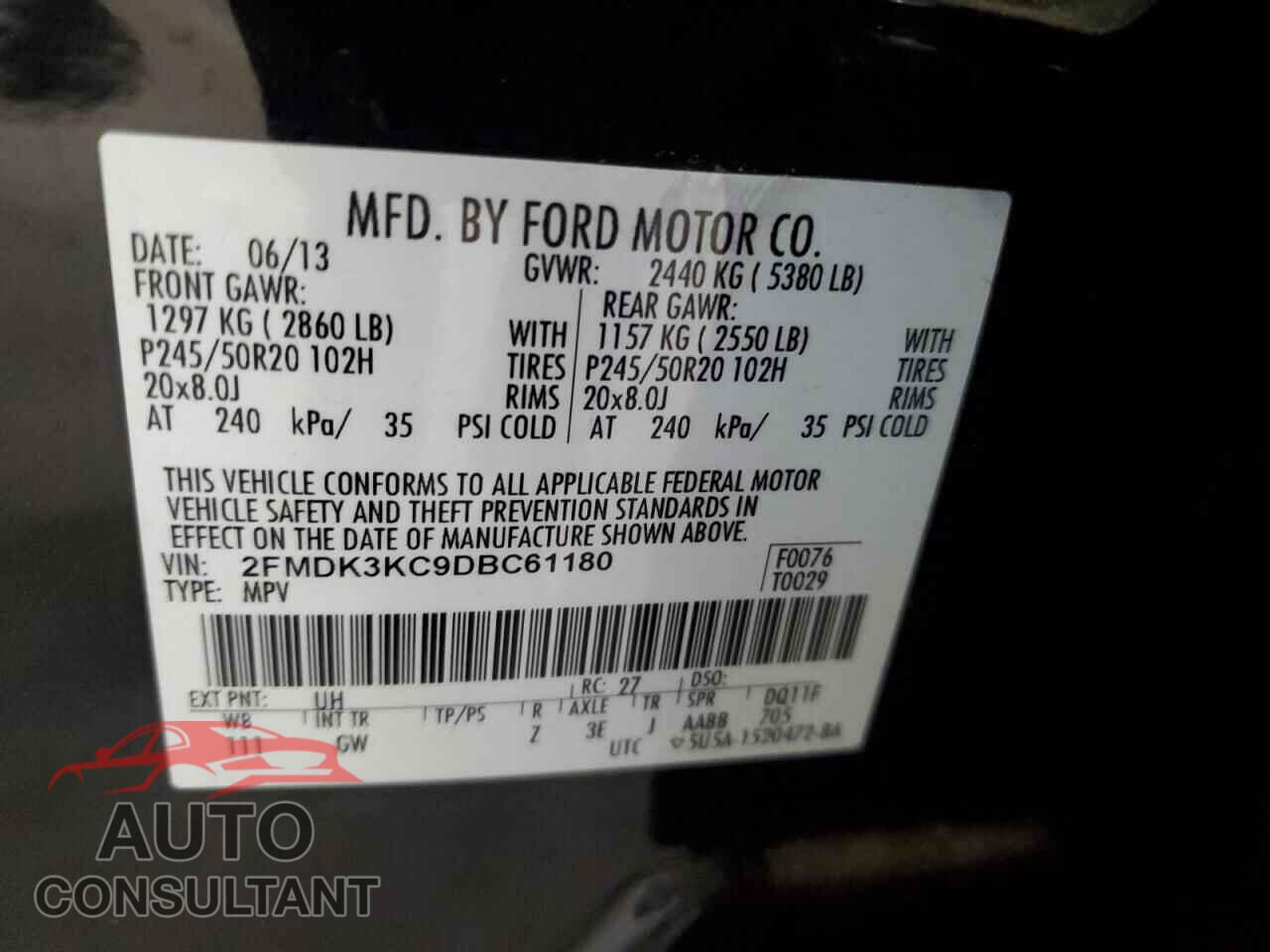 FORD EDGE 2013 - 2FMDK3KC9DBC61180