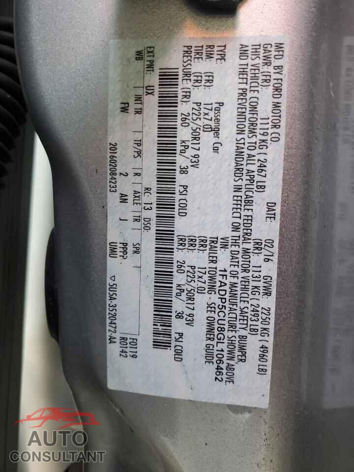 FORD CMAX 2016 - 1FADP5CU8GL106462