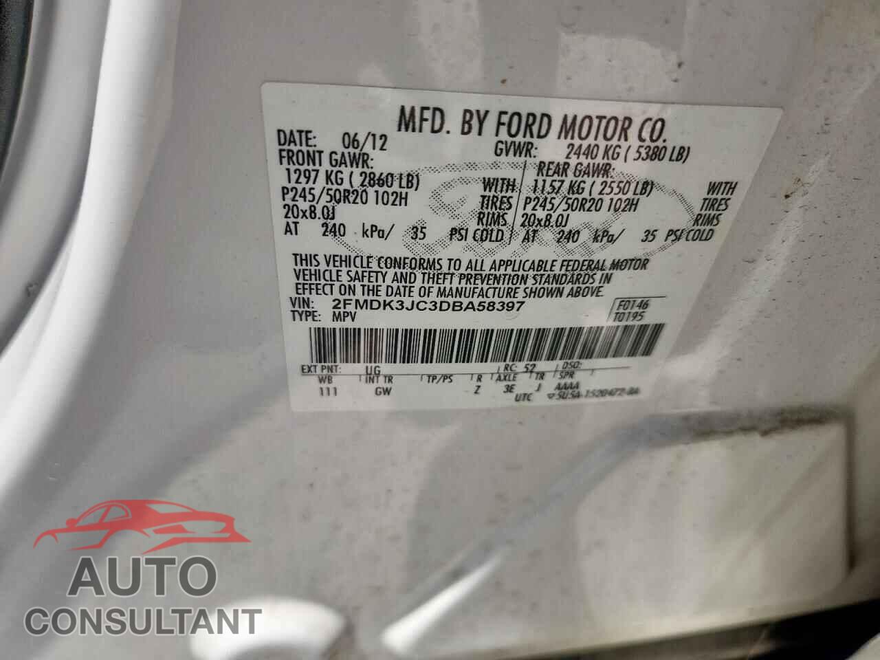 FORD EDGE 2013 - 2FMDK3JC3DBA58397
