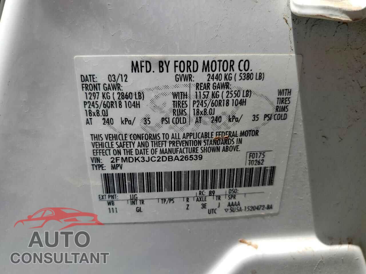 FORD EDGE 2013 - 2FMDK3JC2DBA26539