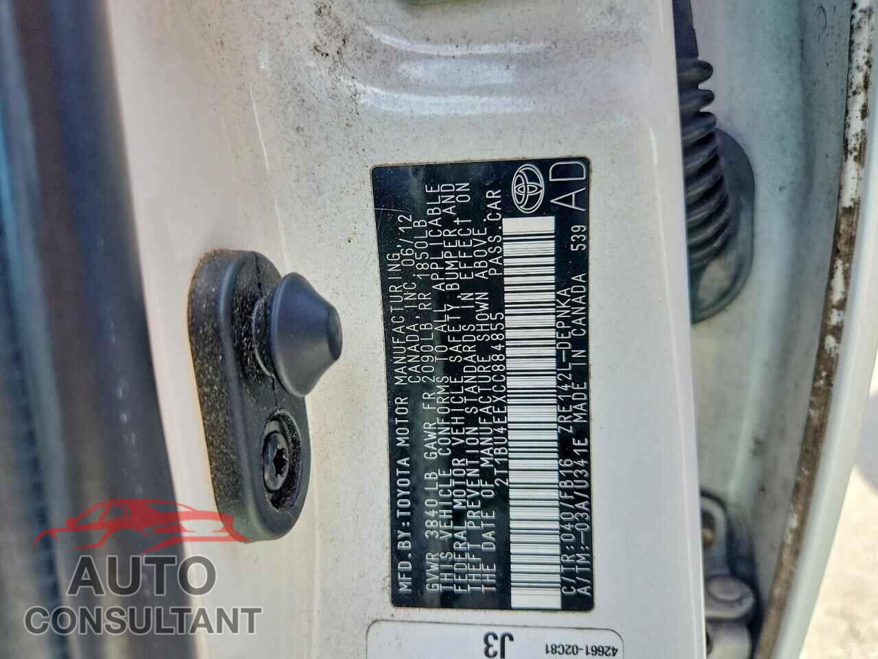 TOYOTA COROLLA 2012 - 2T1BU4EEXCC884855