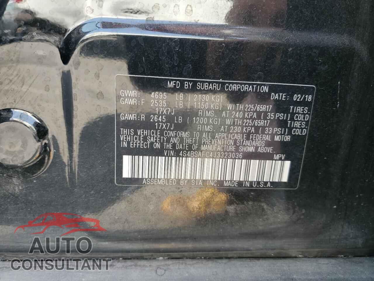 SUBARU OUTBACK 2018 - 4S4BSAFC4J3323036