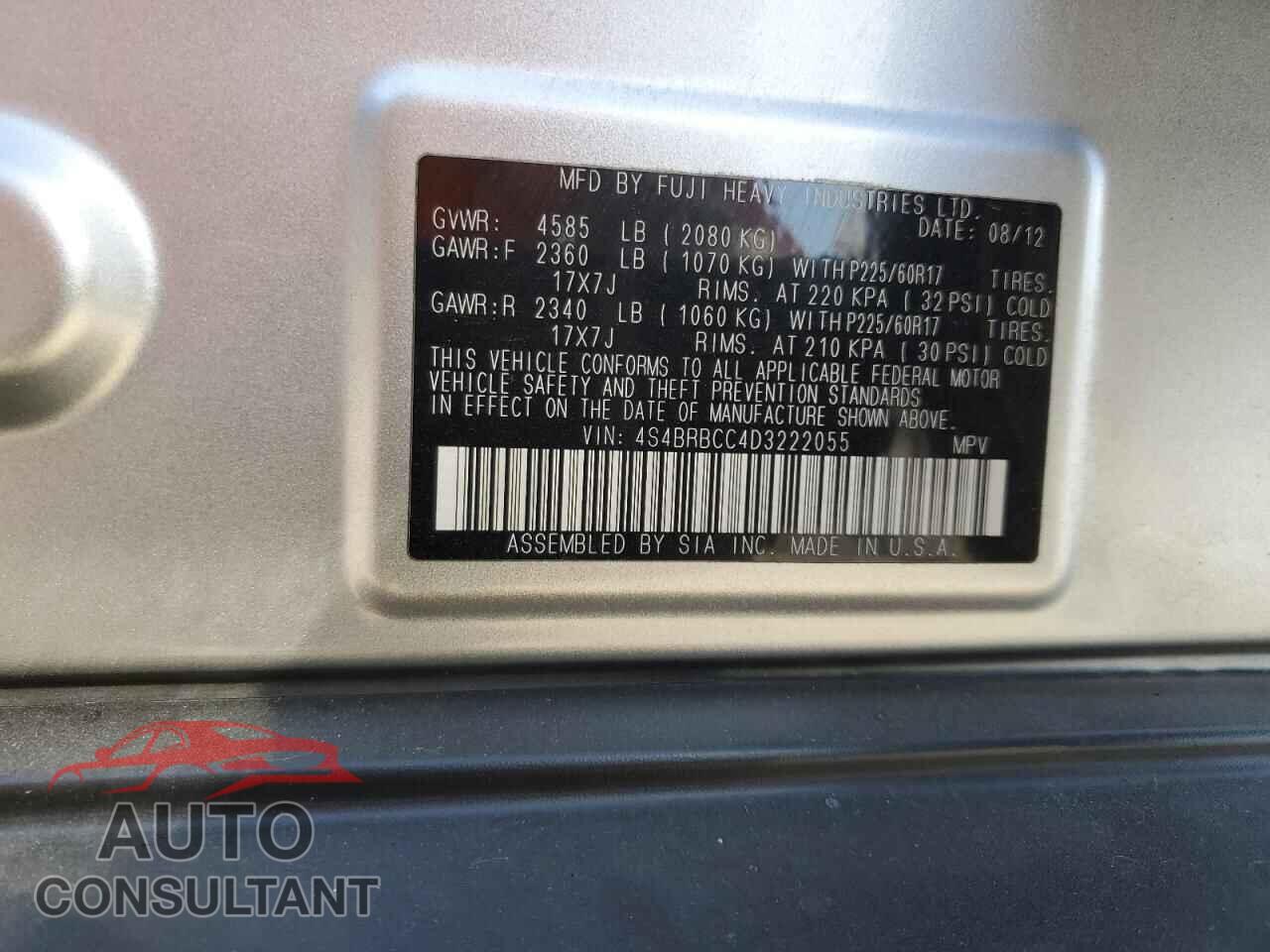 SUBARU OUTBACK 2013 - 4S4BRBCC4D3222055