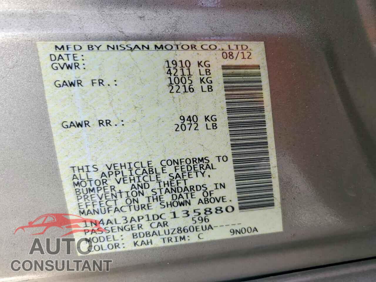 NISSAN ALTIMA 2013 - 1N4AL3AP1DC135880